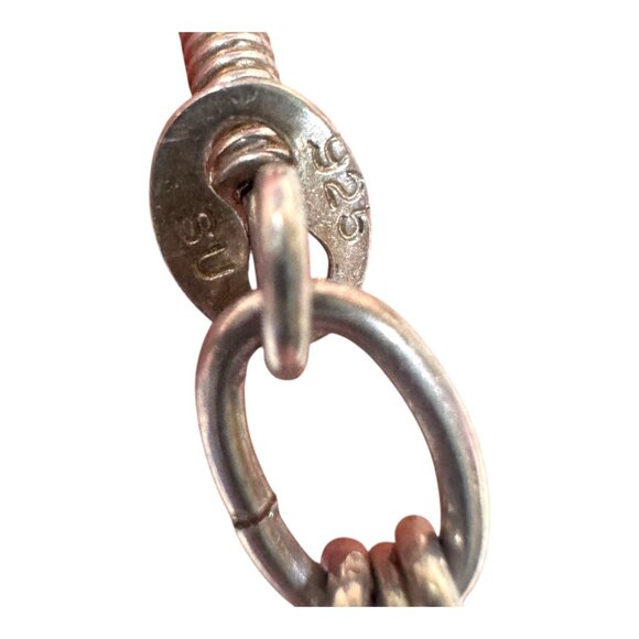 Modernist Signed SU Sterling Silver 925 Heart & Star Dangle Earrings Celestial - Picture 4 of 6